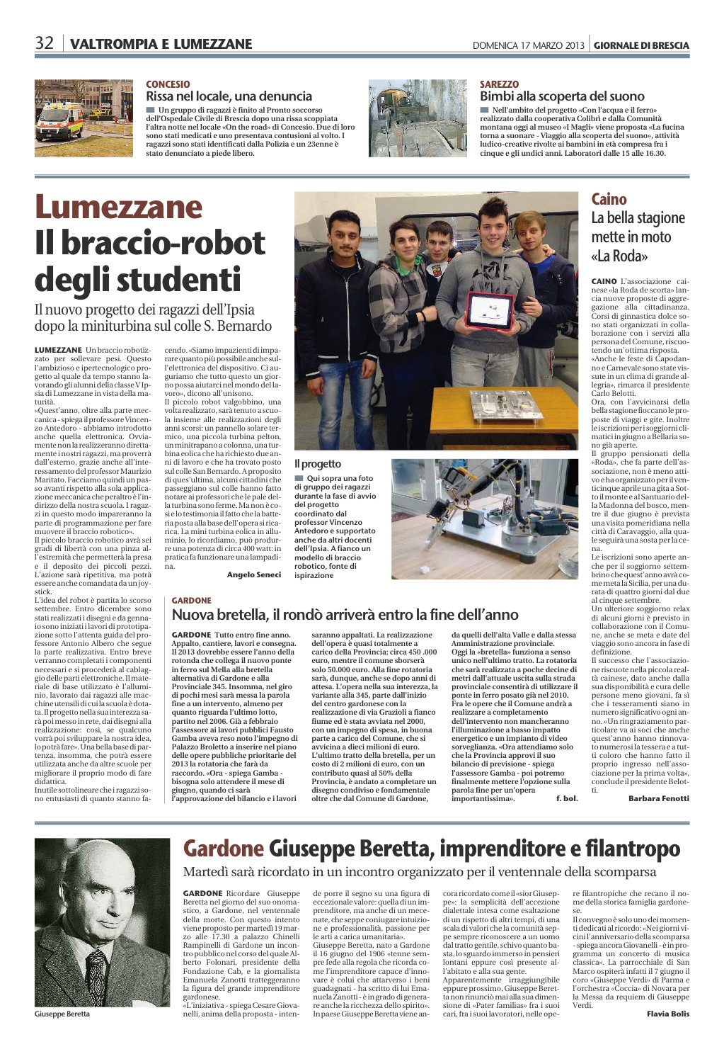 Giornale di Brescia del 17 marzo 2013